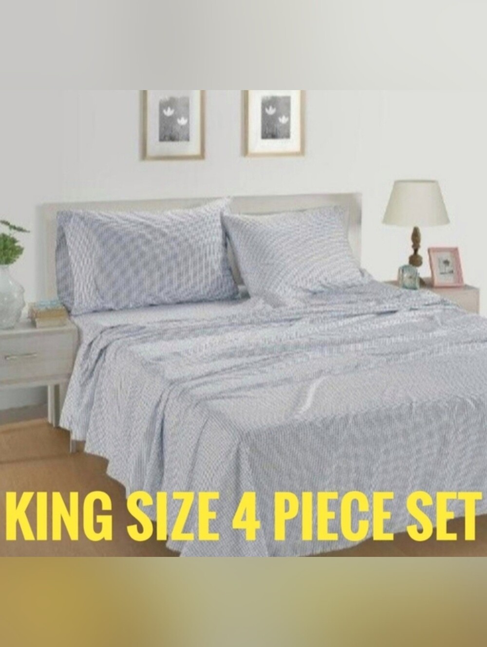 King Size 100% Organic Cotton 4 Piece Sheet Set (Light Blue Polka Dot De…